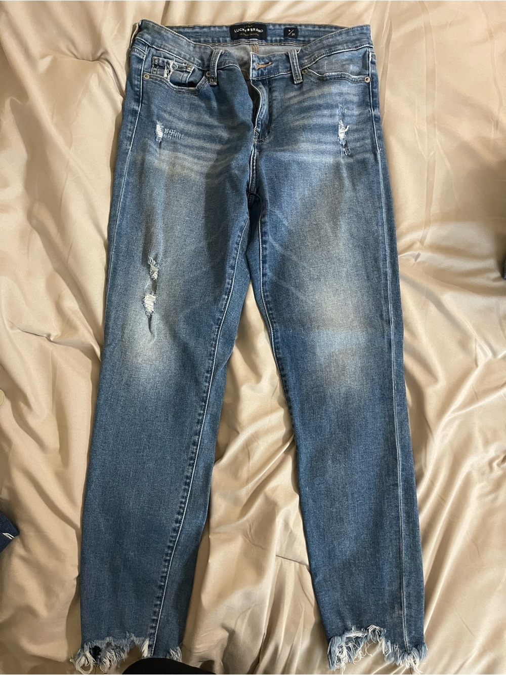 Lucky Brand Medium Blue Straight Leg Distressed Jeans